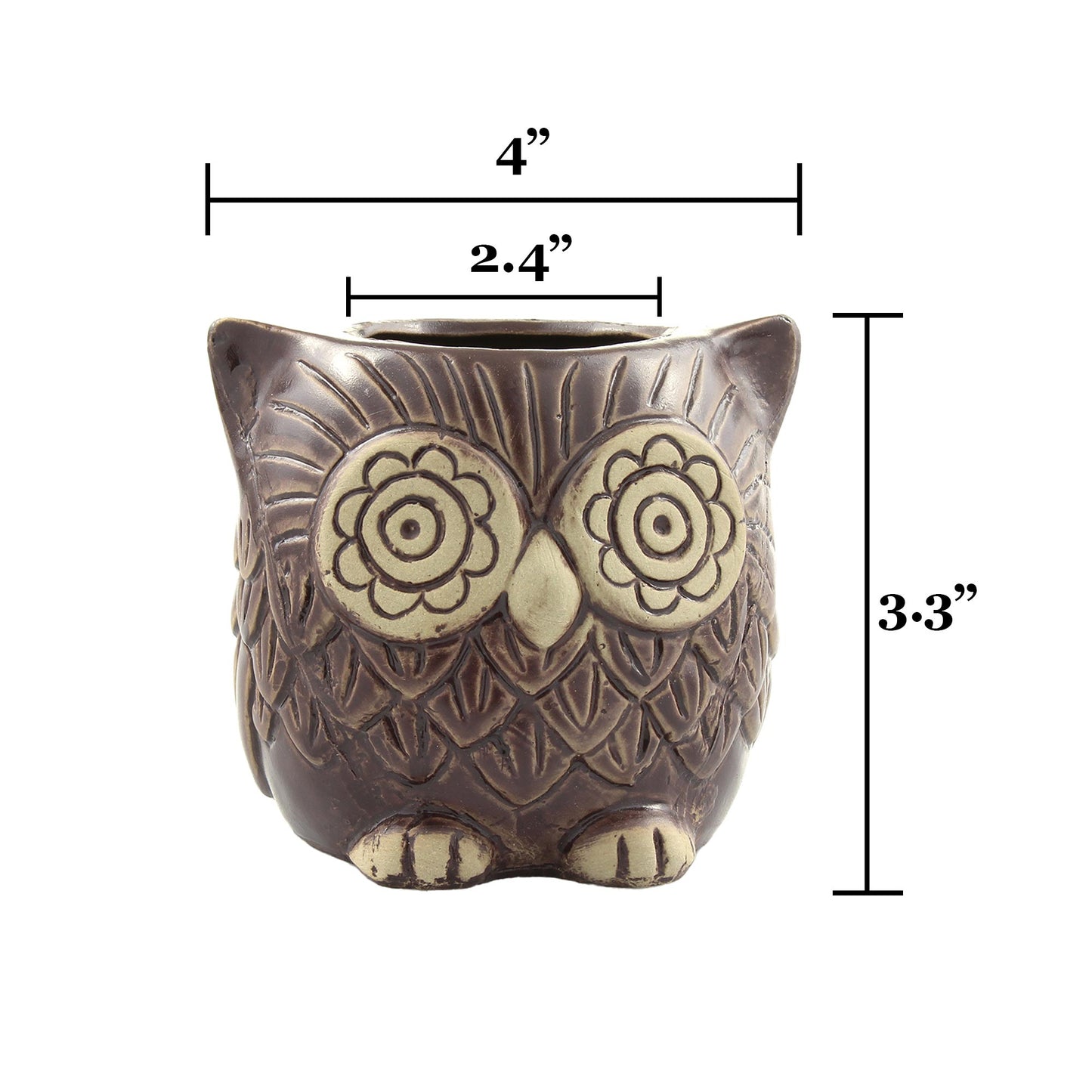 Brown Ceramic Owl Succulent Planter Pot with Drainage