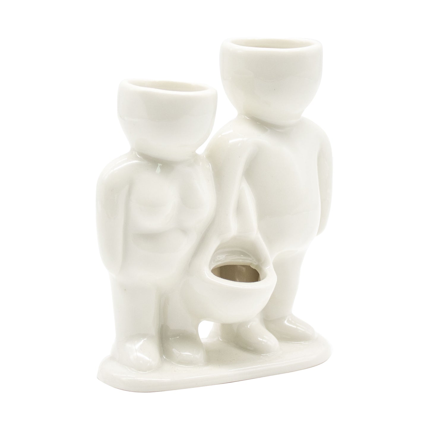 "Couple Carrying Basket" Air Head White Ceramic Pot - Air Plant Holder, Succulent, Cactus Planter