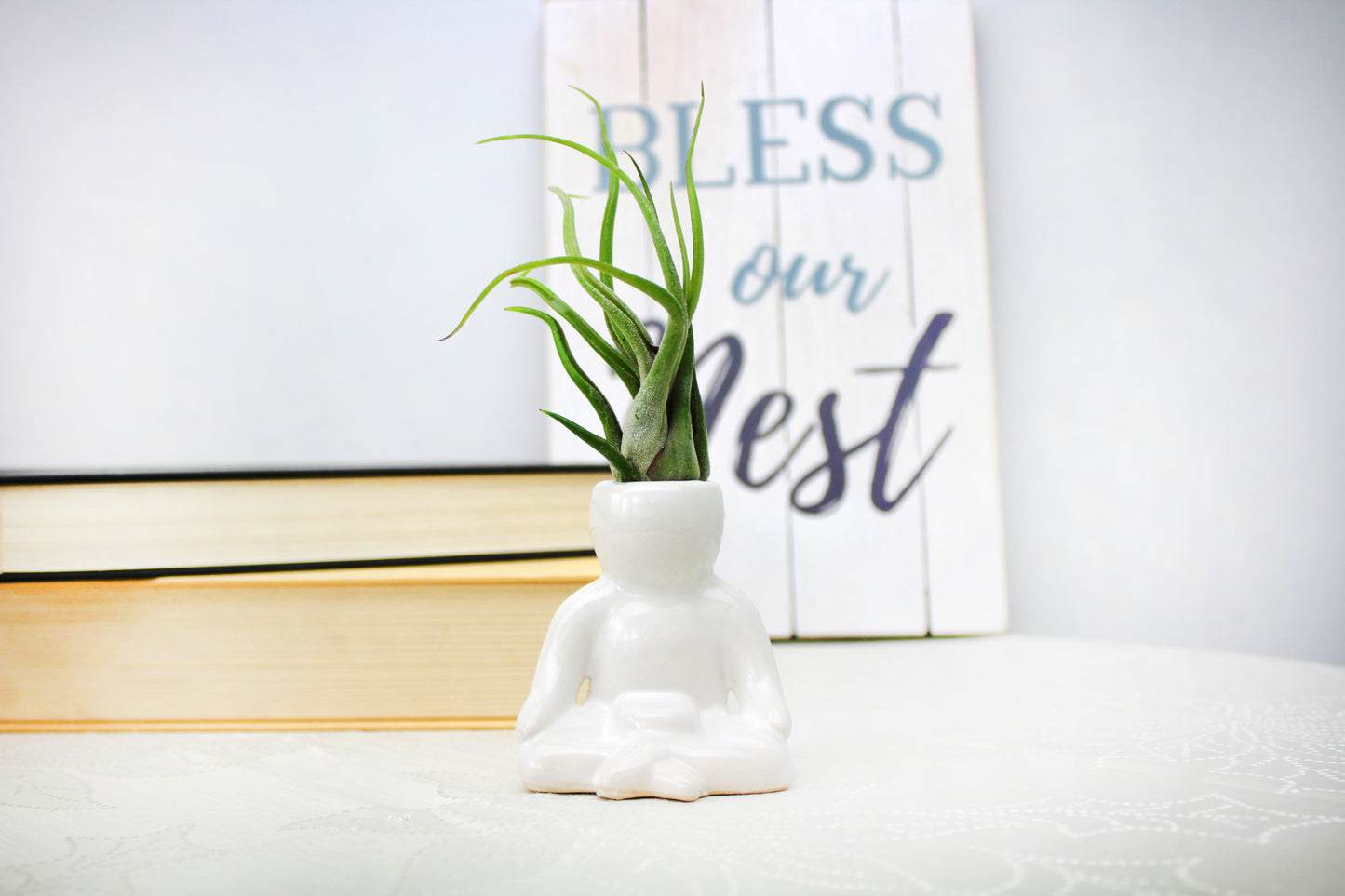 "Meditation Person" Air Head White Ceramic Pot - Air Plant Holder, Succulent, Cactus Planter