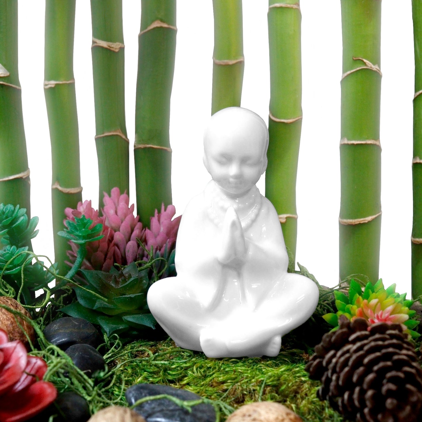 White Glazed Ceramic Buddha Accent