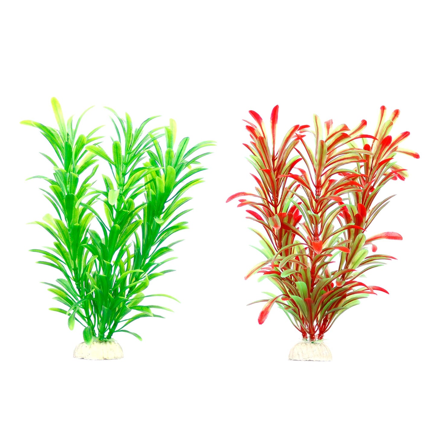 2 Piece Faux Aquarium Artificial Plants - Red and Green Realistic Looking Fish Tank Plant