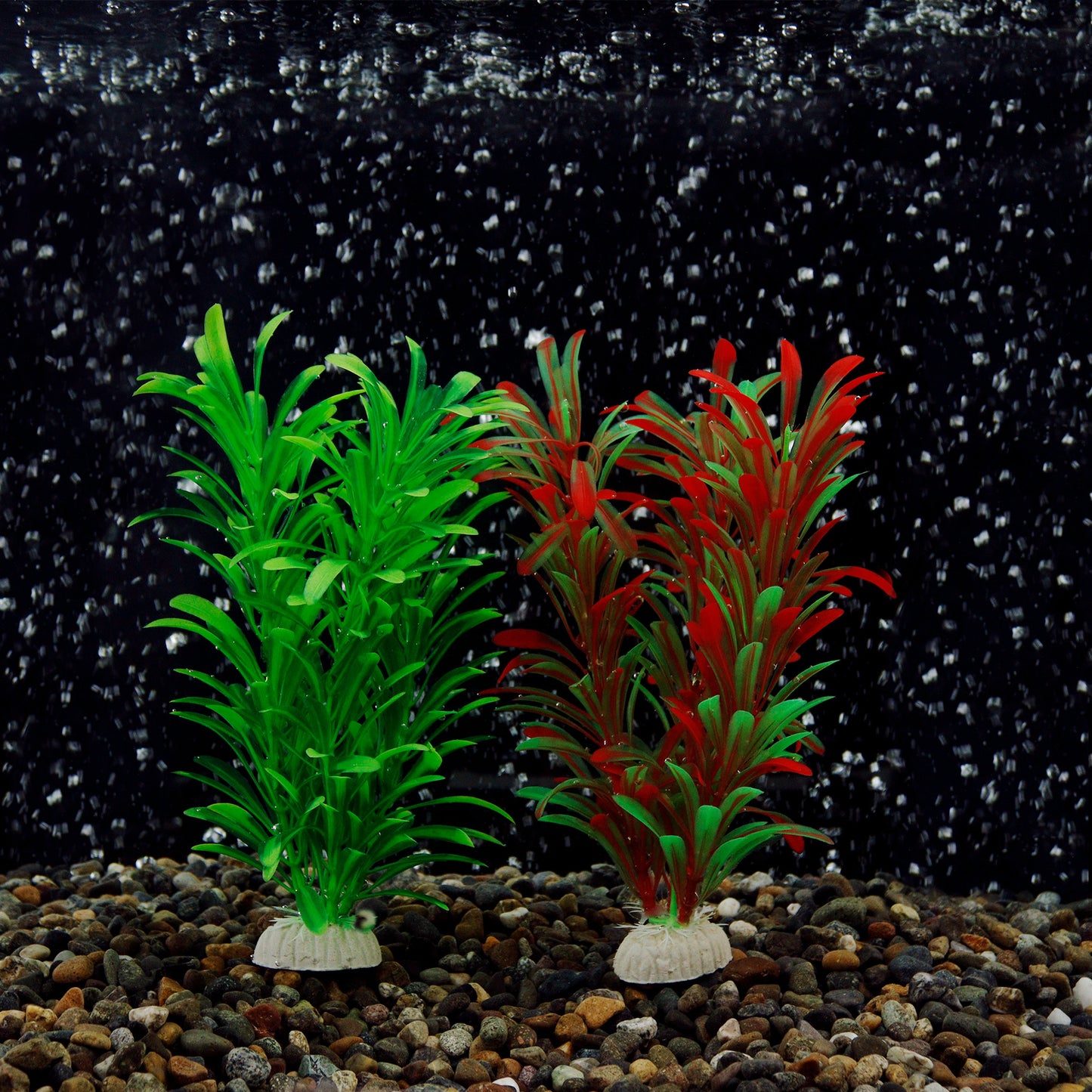 2 Piece Faux Aquarium Artificial Plants - Red and Green Realistic Looking Fish Tank Plant