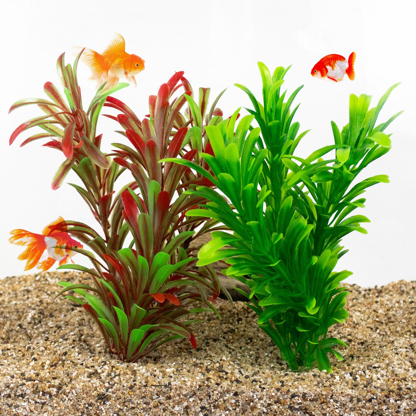 2 Piece Faux Aquarium Artificial Plants - Red and Green Realistic Looking Fish Tank Plant