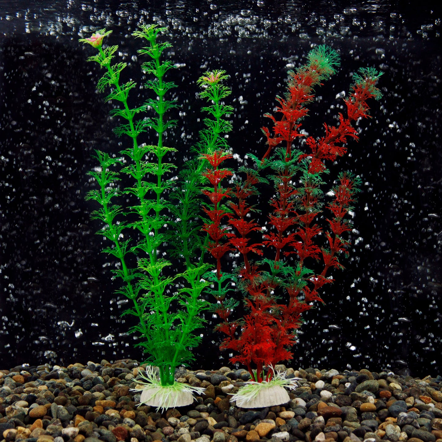 2 Piece Large Faux Fern Aquarium Plants - Red and Green - Purple and Orange