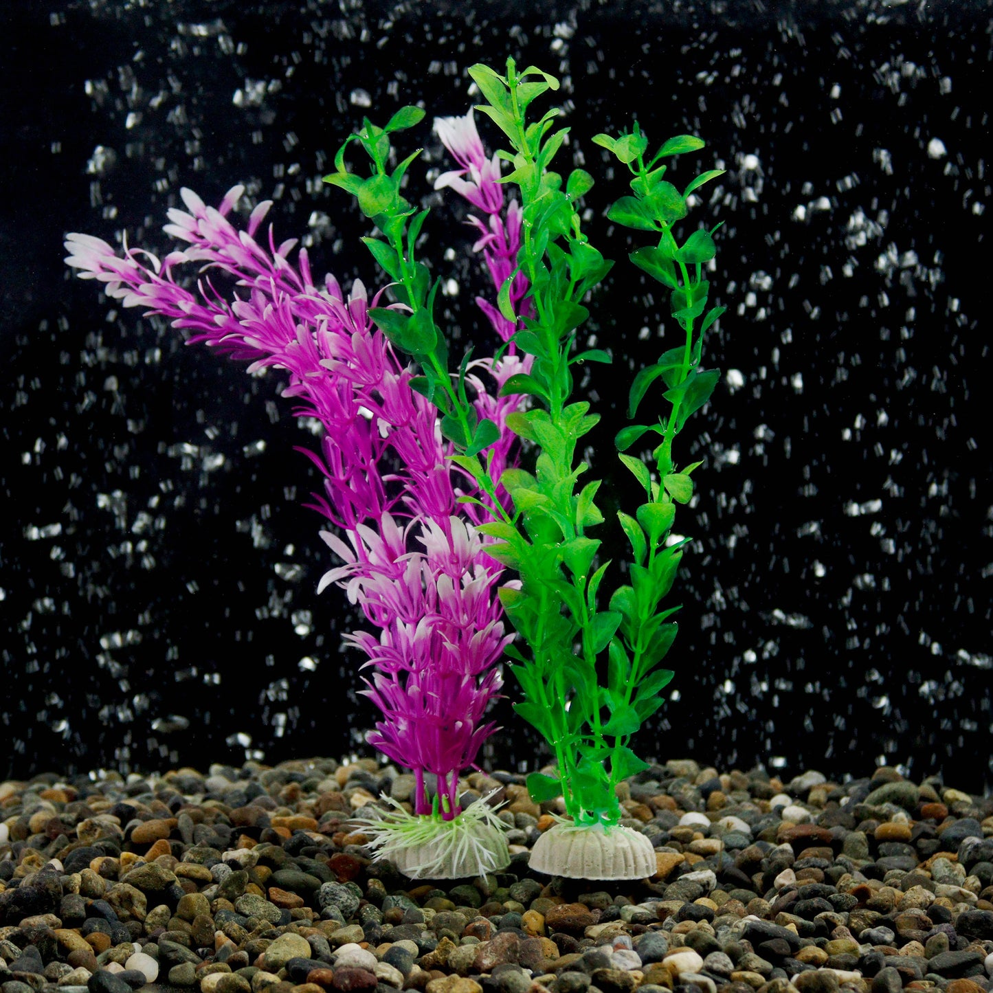 2 Piece Large Faux Aquarium Plant - Green and Pink