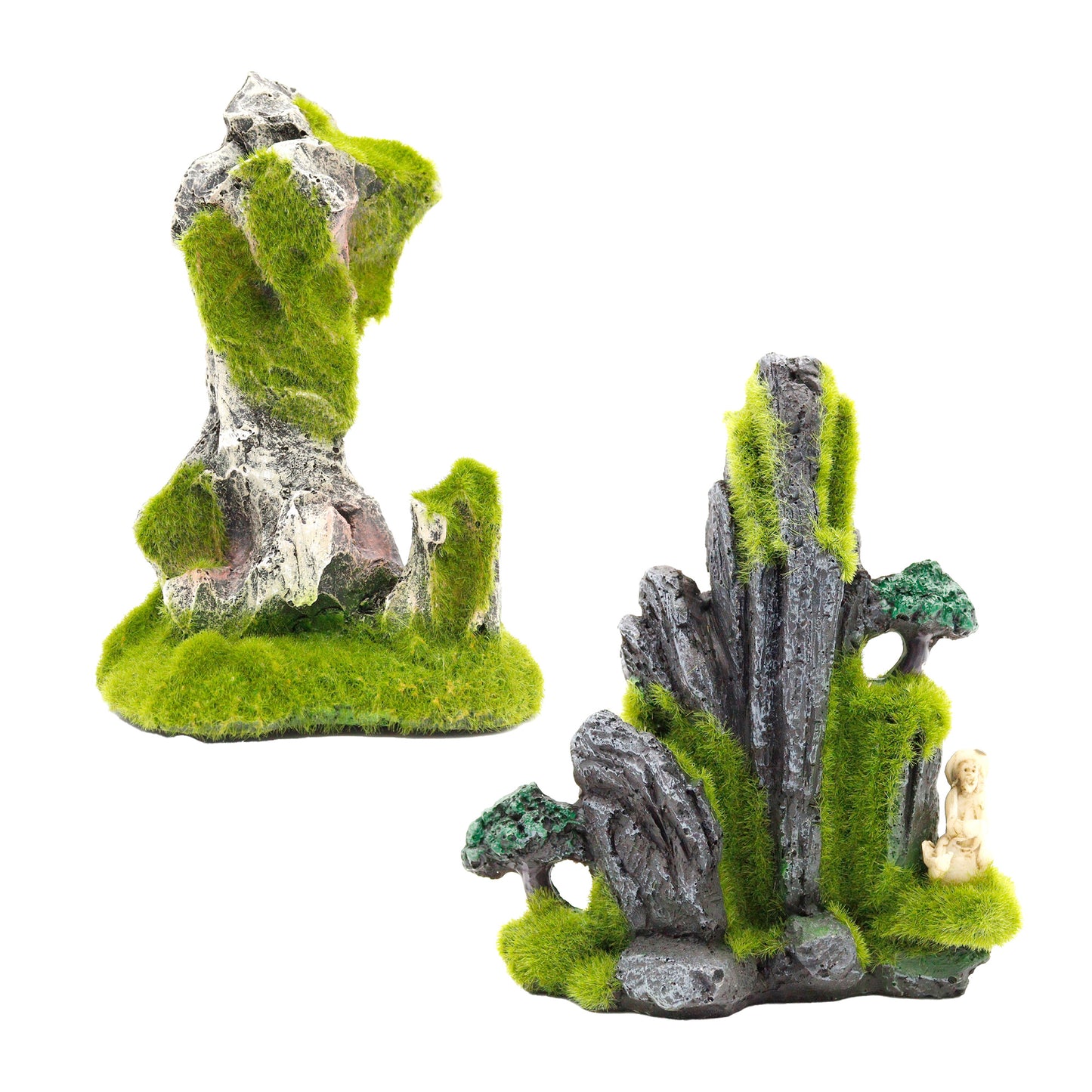 Moss Flocking Mountain and Mossy Mudman Fish Tank Caves