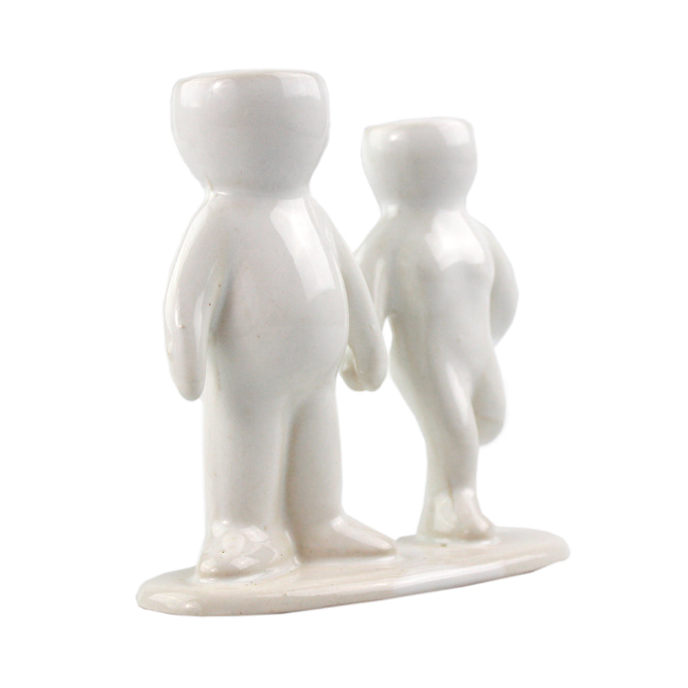 "Happy Couple" Air Head White Ceramic Pot - Air Plant Holder, Succulent, Cactus Planter
