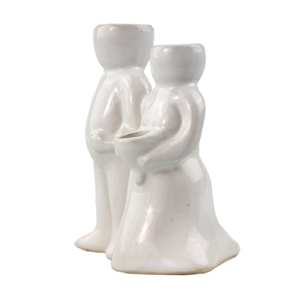 "Wedding Couple" Air Head White Ceramic Pot - Air Plant Holder, Succulent, Cactus Planter