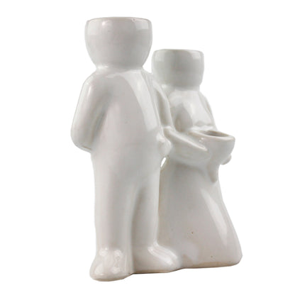 "Wedding Couple" Air Head White Ceramic Pot - Air Plant Holder, Succulent, Cactus Planter