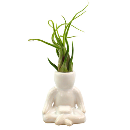 meditating woman glass air plant sculpture "Meditation Person" Air Head White Ceramic Pot