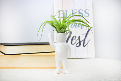"Greeting Person" Air Head White Ceramic Pot - Air Plant Holder, Succulent, Cactus Planter