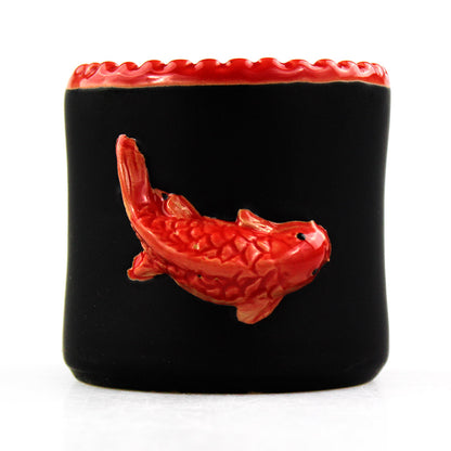 Three Stalk Lucky Bamboo with Black Ceramic Koi Fish Pot