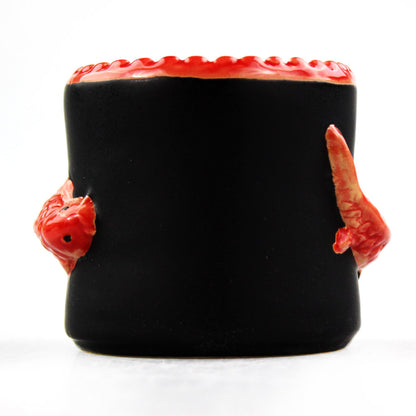 Lucky Bamboo Five Stalk Arrangement with Black Ceramic Red Koi Pot