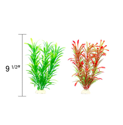 2 Piece Faux Aquarium Artificial Plants - Red and Green Realistic Looking Fish Tank Plant