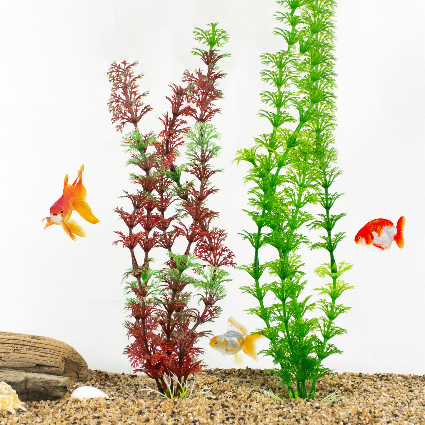 2 Piece Large Faux Fern Aquarium Plants - Red and Green - Purple and Orange