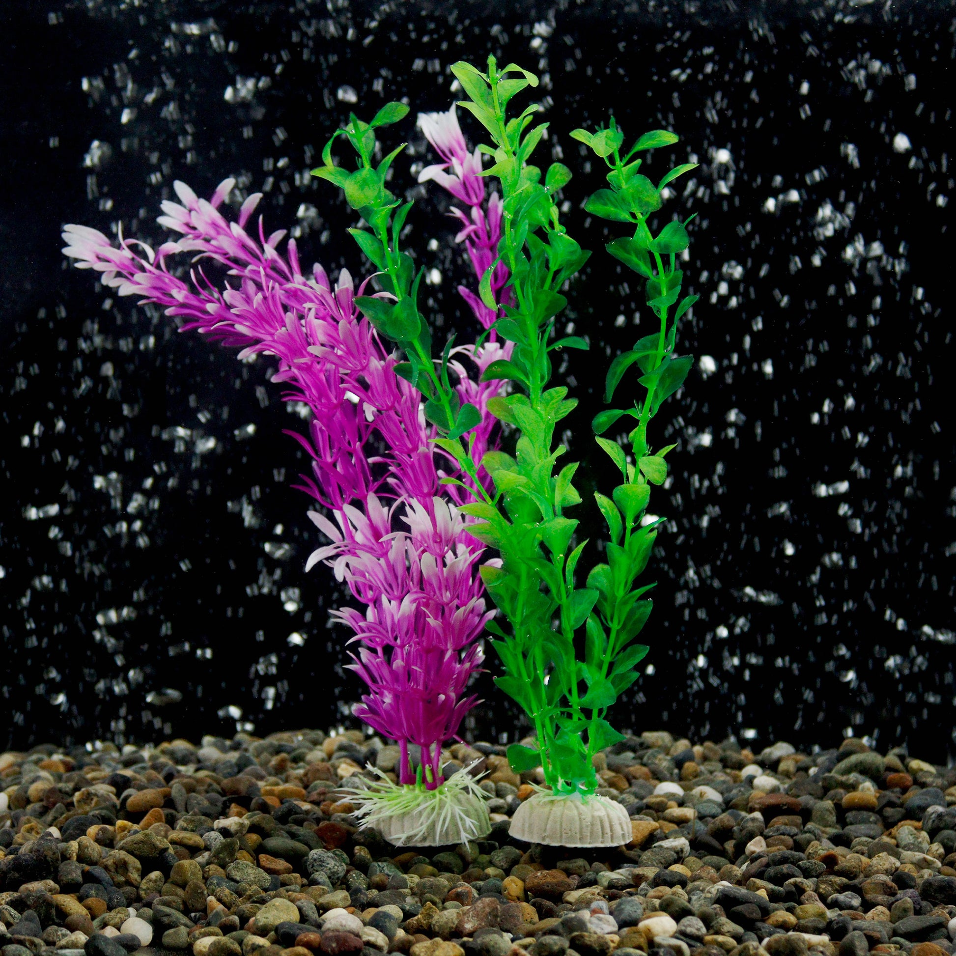 plastic plants aquarium 2 Piece Large Faux Aquarium Plant - Green and Pink