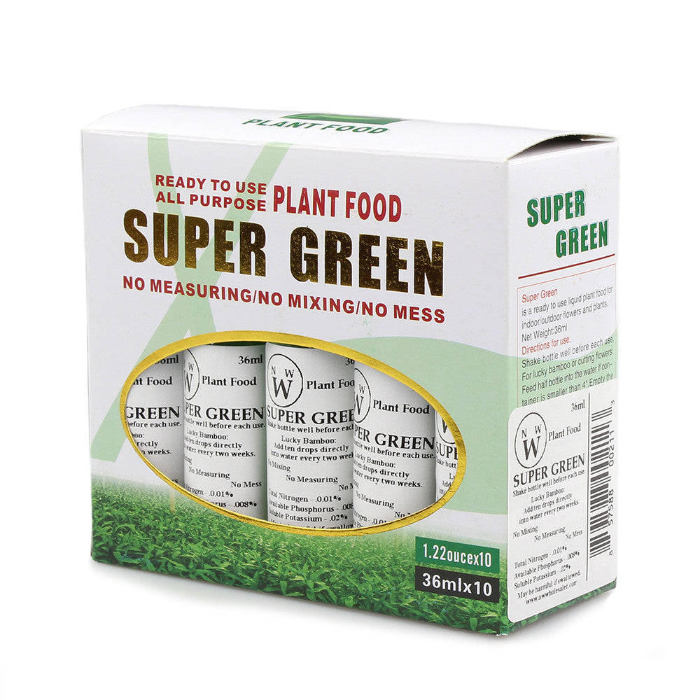 Ten bottles of super green lucky bamboo plant food